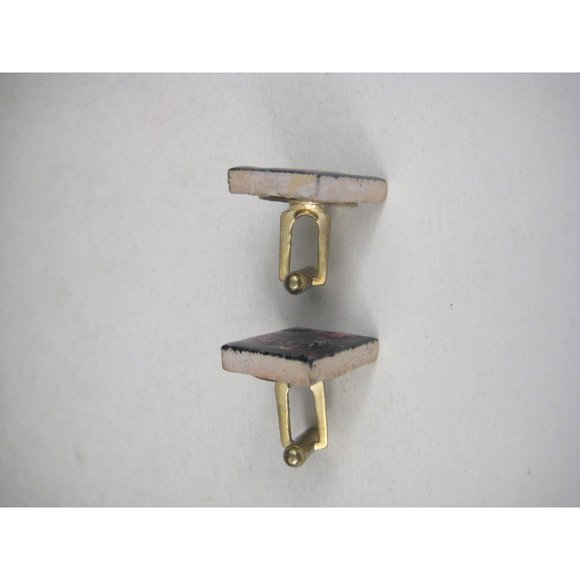 Ceramic Enamel Goldtone Set 2 Bullet Cufflink Vintage Black Pink - Picture 6 of 6